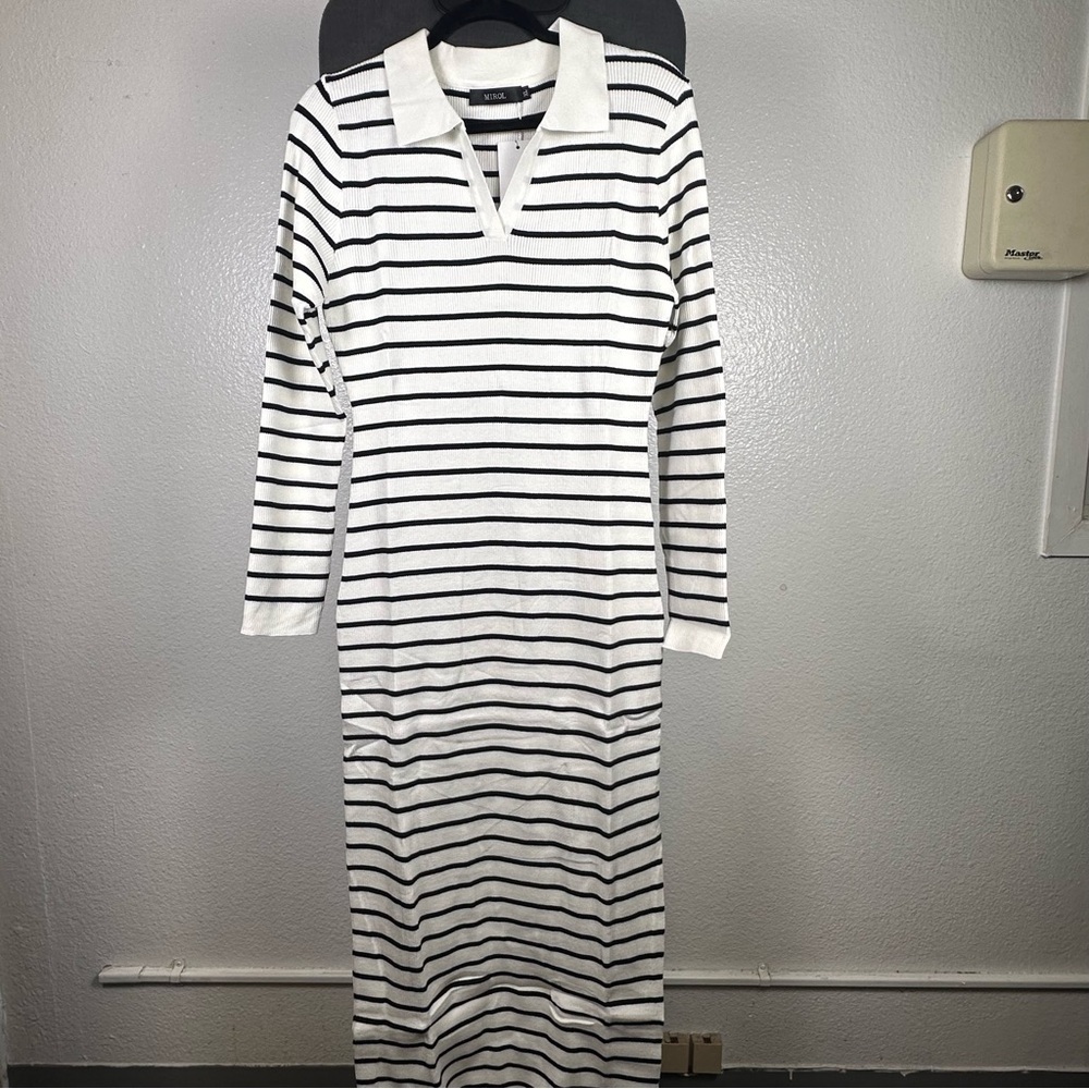 Mirol | Chic Long Sleeve‎ Striped Dress XL